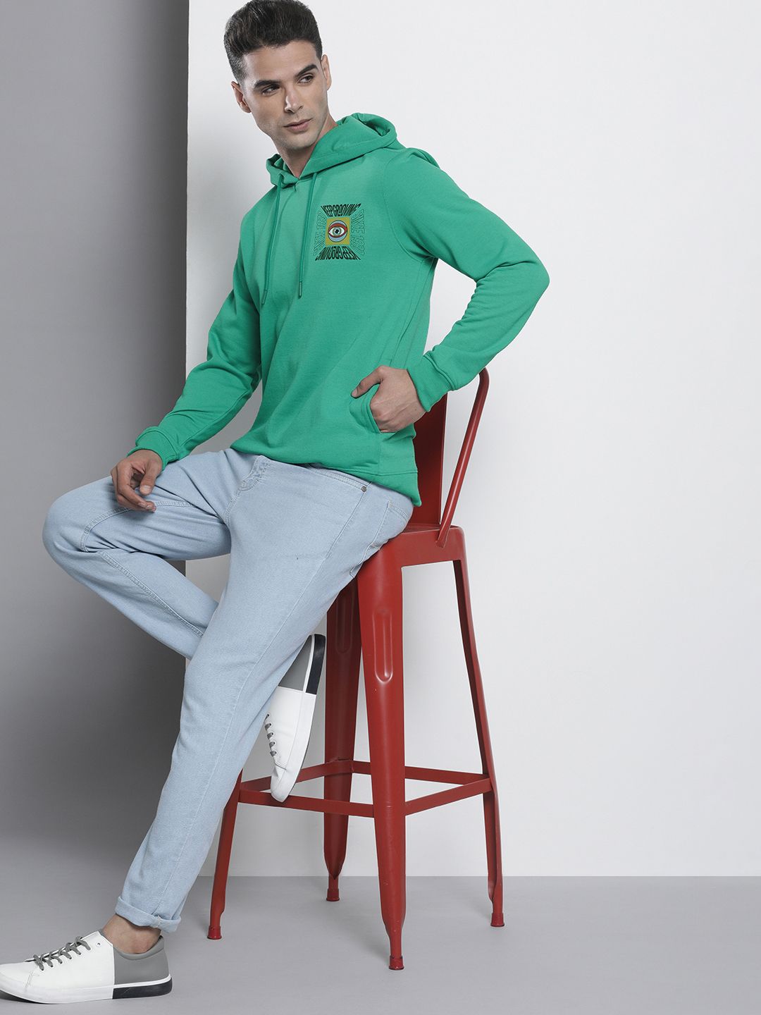The Indian Garage Co Men Green Printed Hooded Sweatshirt