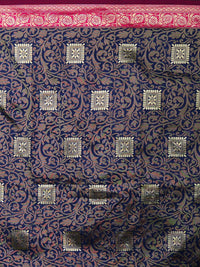 Mitera Blue & Magenta Silk Blend Woven Design Kanjeevaram Saree
