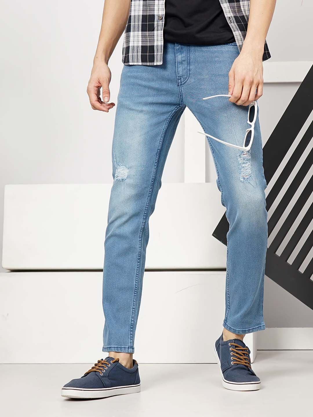 The Indian Garage Co Men Blue Slim Fit Low-Rise Low Distress Stretchable Jeans