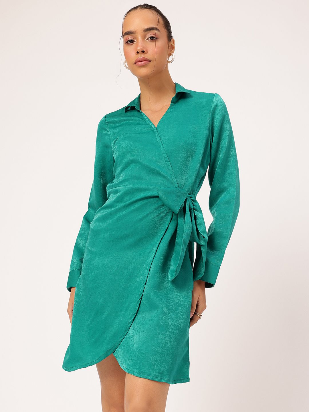 DressBerry Velvet Finish Wrap Tie-Up Mini Dress
