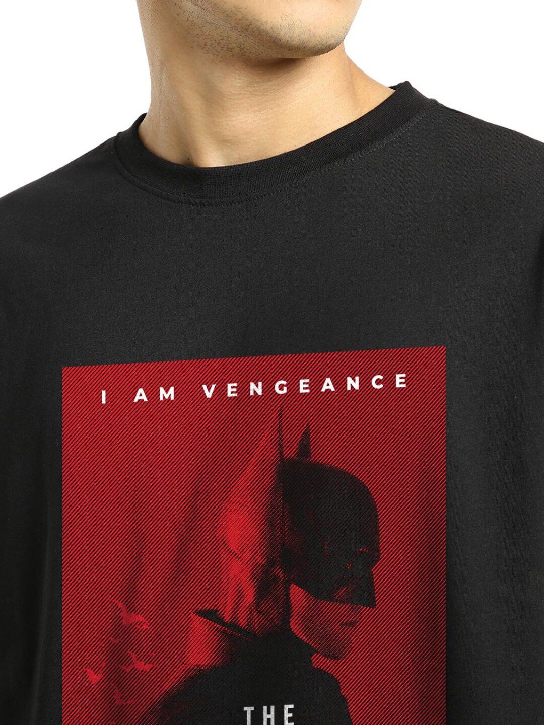 Bewakoof Men Black Printed Pure Cotton Applique Oversized T-shirt