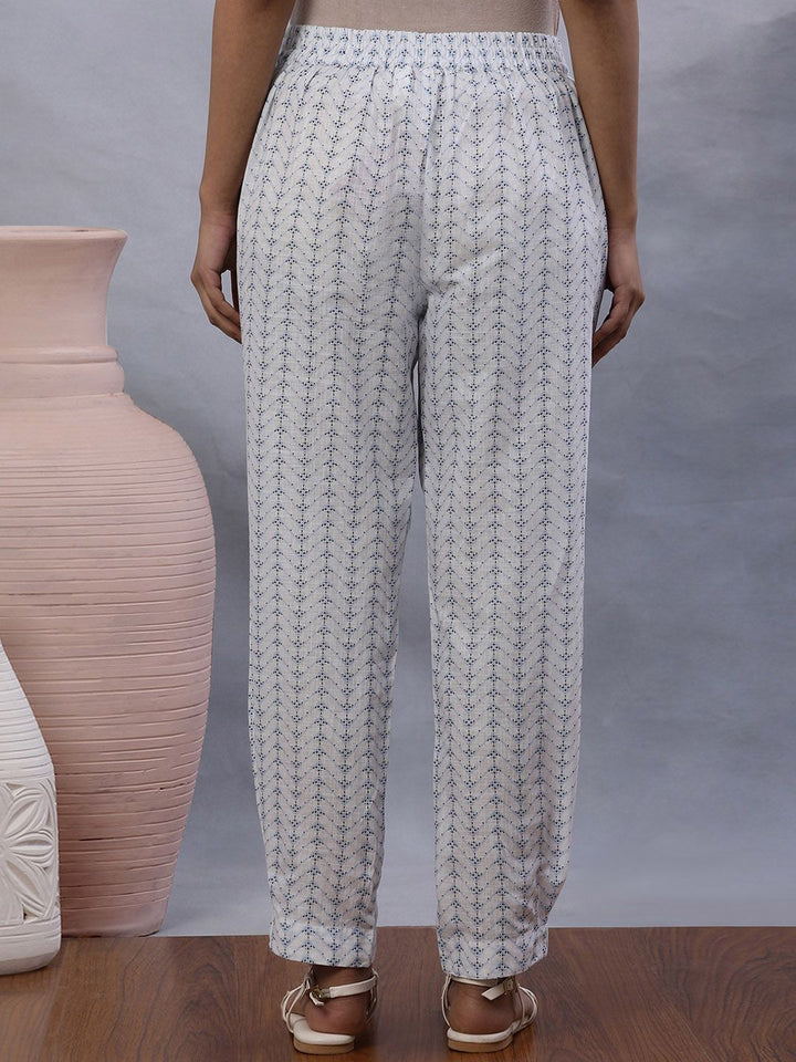 W Women White Geometric Printed Pure Cotton Trouser