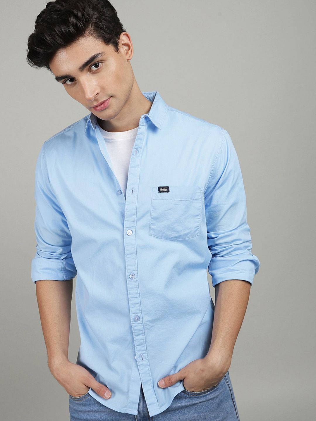 The Indian Garage Co Men Blue Comfort Cotton Casual Shirt