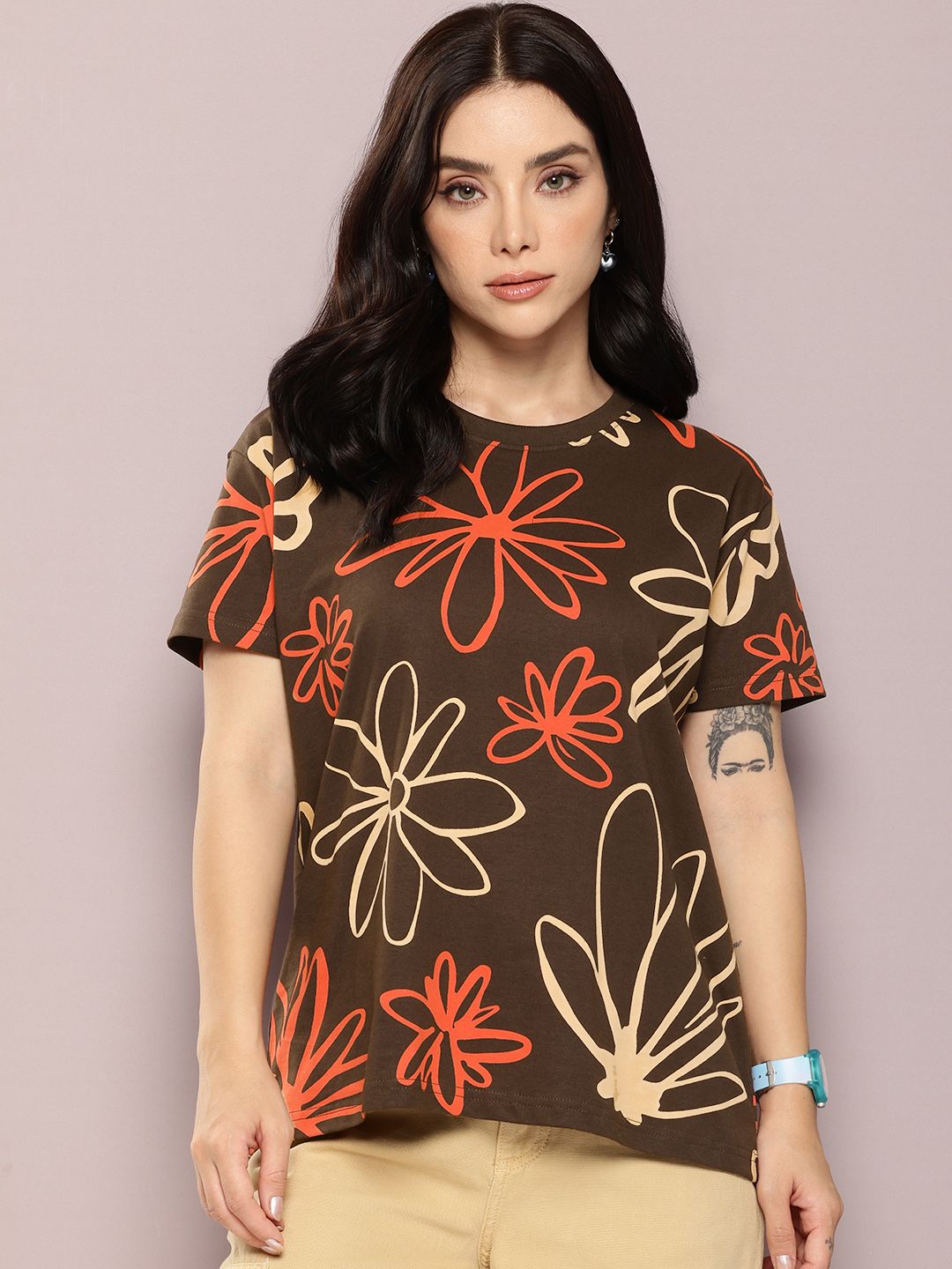DILLINGER Floral Printed Pure Cotton Boxy T-shirt