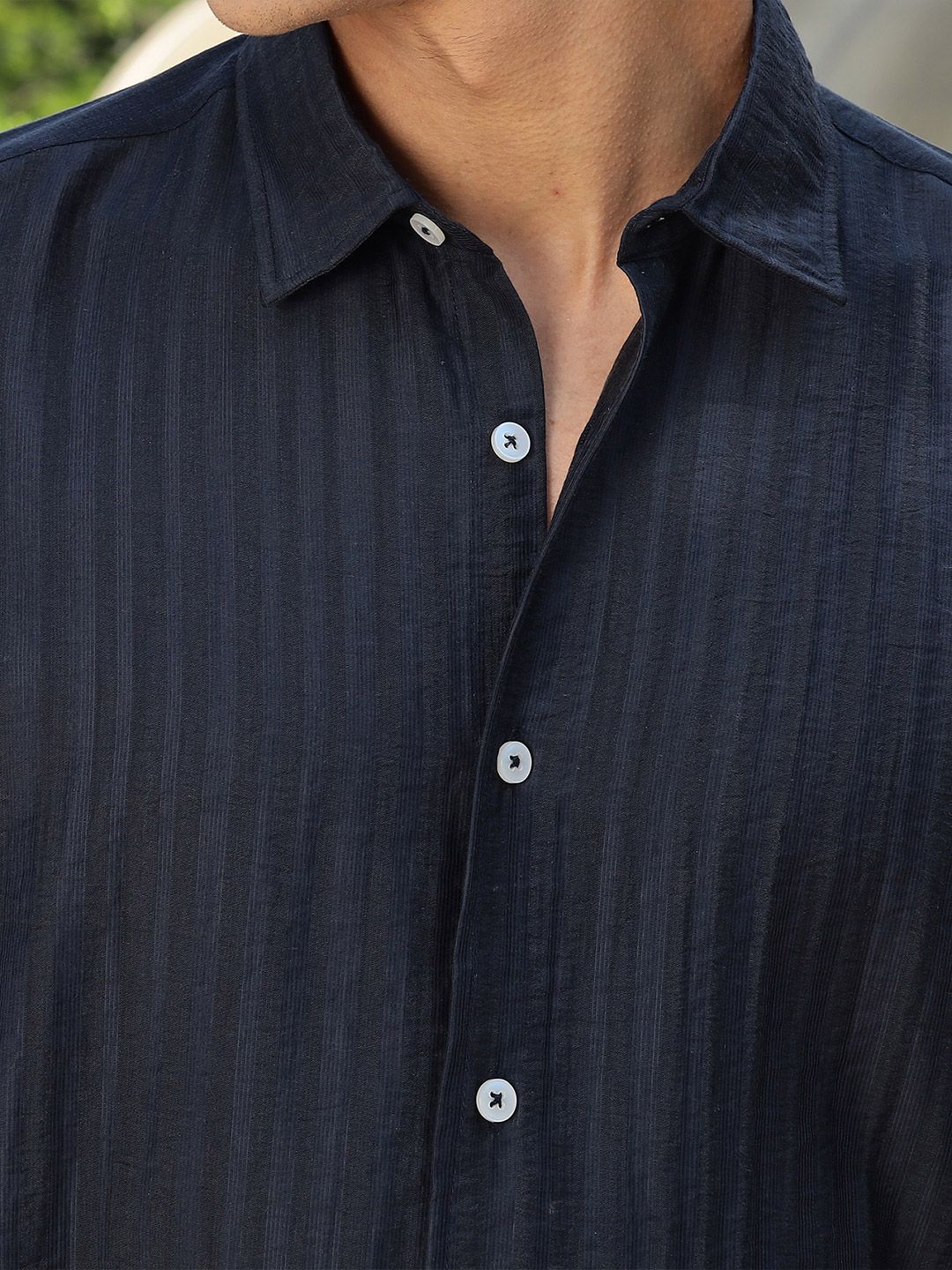 Thomas Scott Men Smart Slim Fit Spread Collar Vertical Striped Casual Shirt