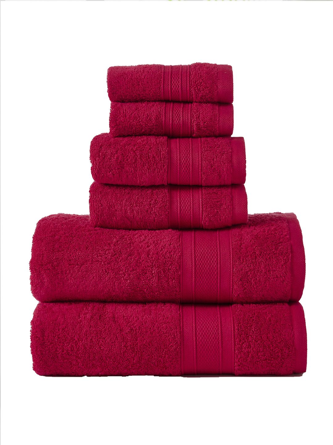 MYTRIDENT Unisex Set Of 6 Red Solid 500 GSM Towels