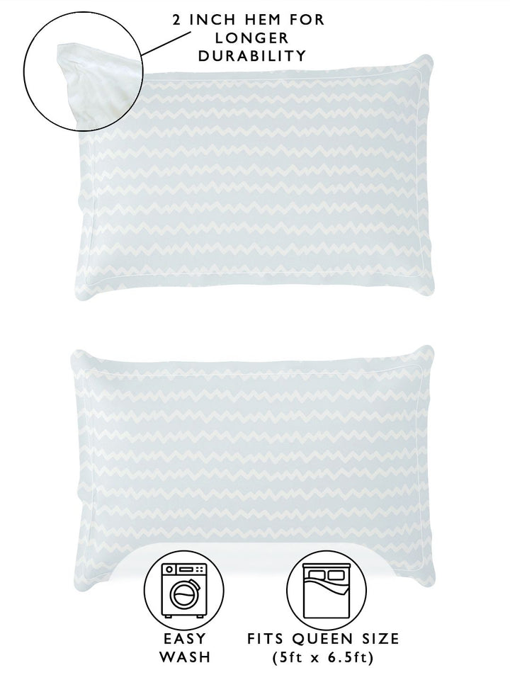 Story@home  Arena White & Blue Geometric Printed 180 TC Queen Bedsheet & 2 Pillow Covers