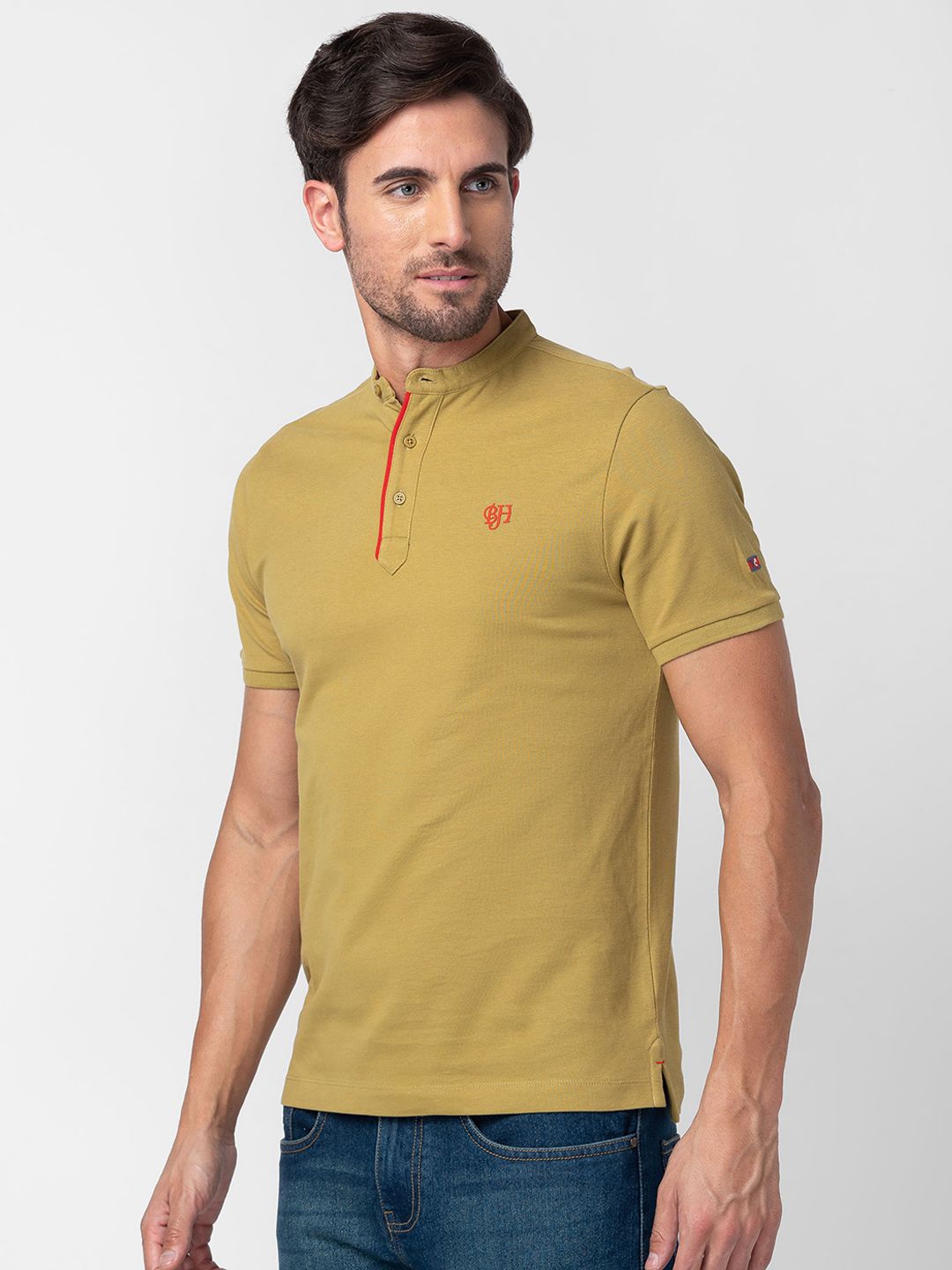 Being Human Clothing Men Pure Cotton Henley Neck Applique T-shirt