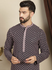 Anouk Geometric Printed Mandarin Collar Long Sleeves Thread Work Kurta