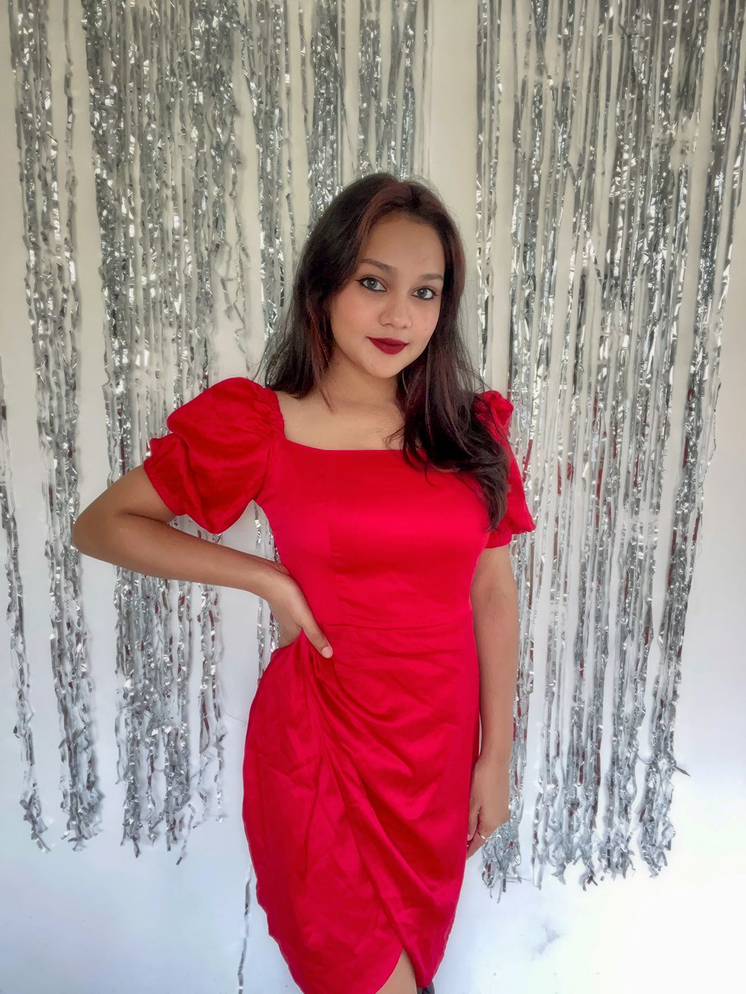 STREET 9 Women Red Solid Satin Dress