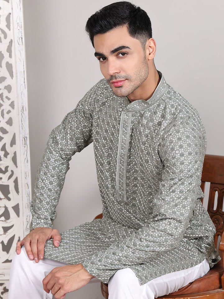 Jompers Men Geometric Embroidered Sequinned Kurta