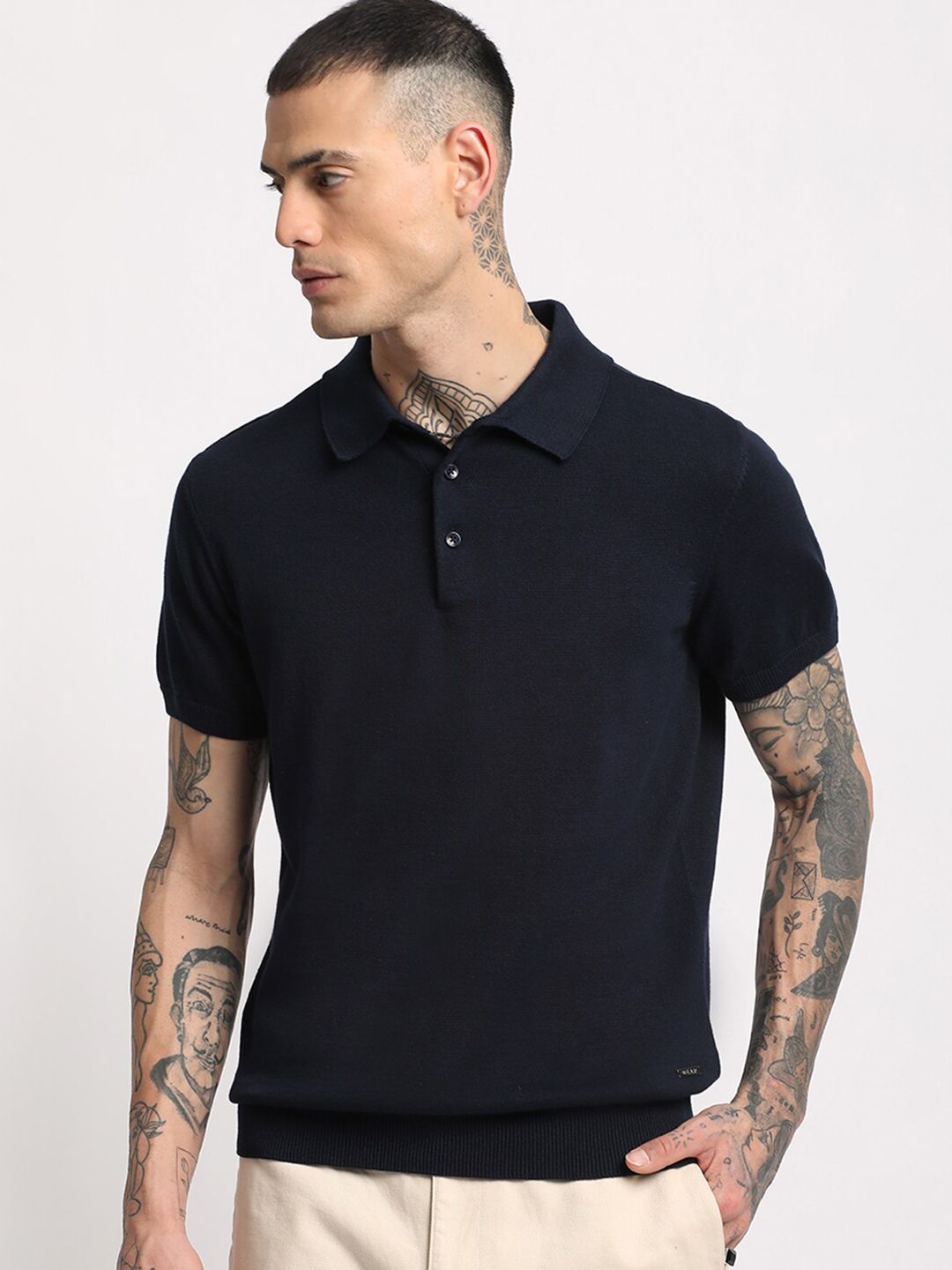 THE BEAR HOUSE Men Pure Cotton Cotton Polo Collar T-Shirt