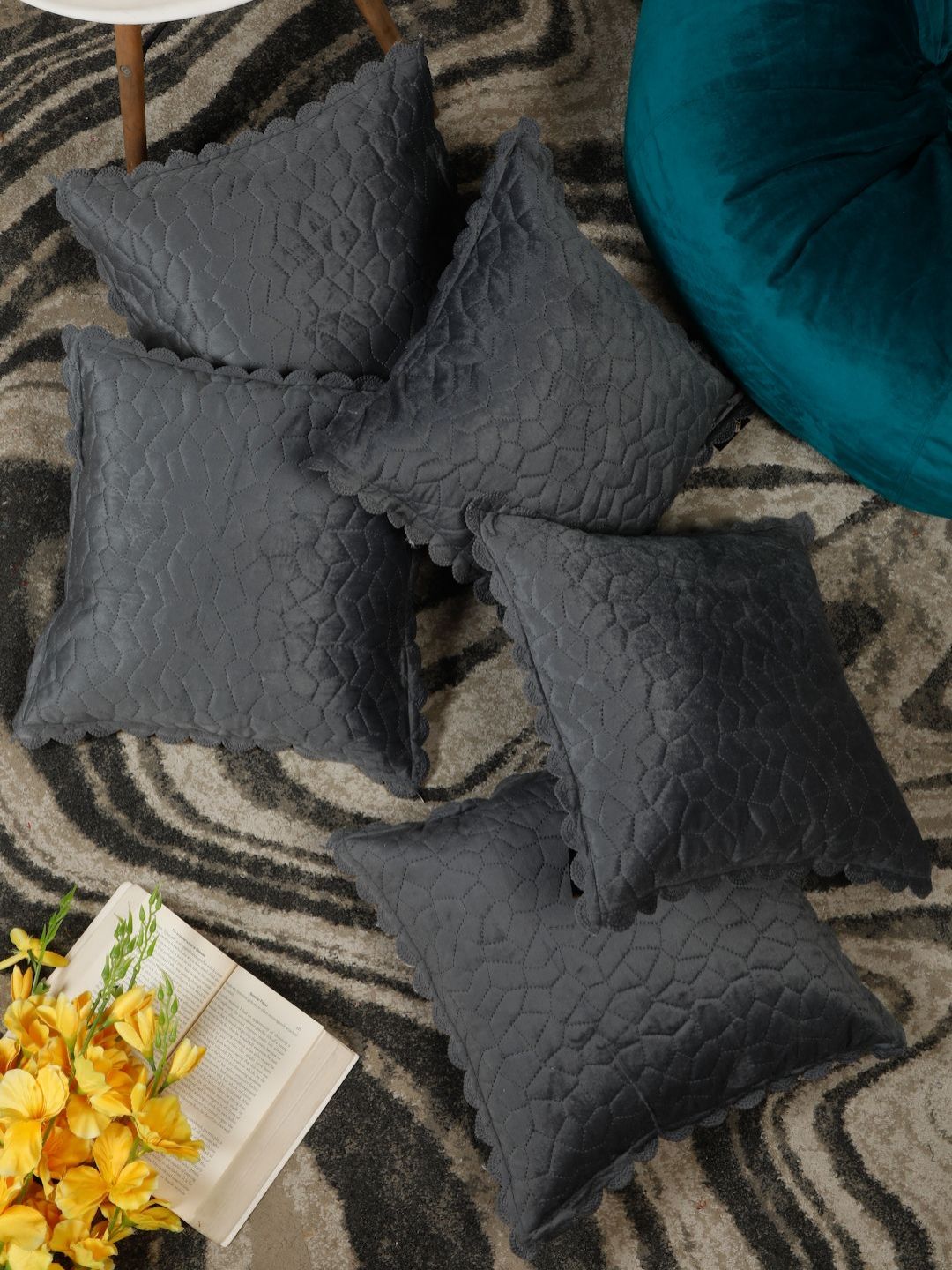 HOSTA HOMES Grey Set of 5 Velvet Square Cushion Covers