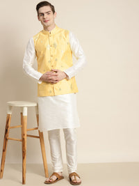 SOJANYA Men Off White Bordir Cermin Kerja Kurta dengan Churidar