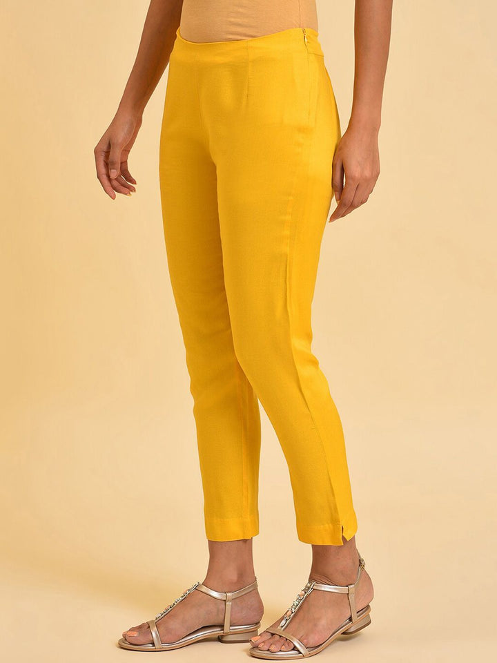 W Women Yellow Slim Fit Cigarette Trousers