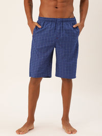 The Indian Garage Co Men Blue & White Checked Lounge Shorts