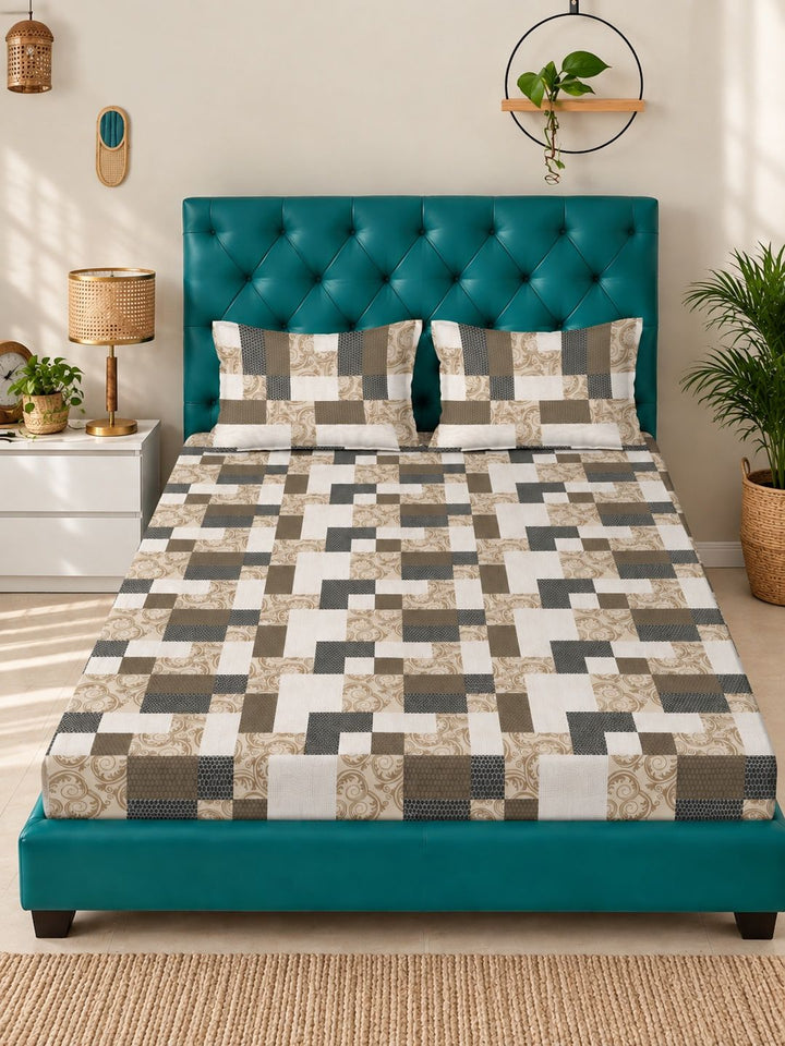 Myntra Elegant Homes Multicoloured Geometric 400 TC King Bedsheet with 2 Pillow Covers