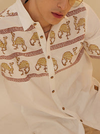 DENNISON Smart Ethnic Motifs Printed Spread Collar Oversized Cotton Casual Shirt