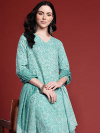 Anouk Geometric Printed Kurta with Trousers & With Dupatta
