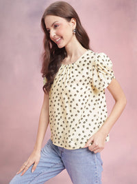 DressBerry Polka Dot Print Puff Sleeves Top