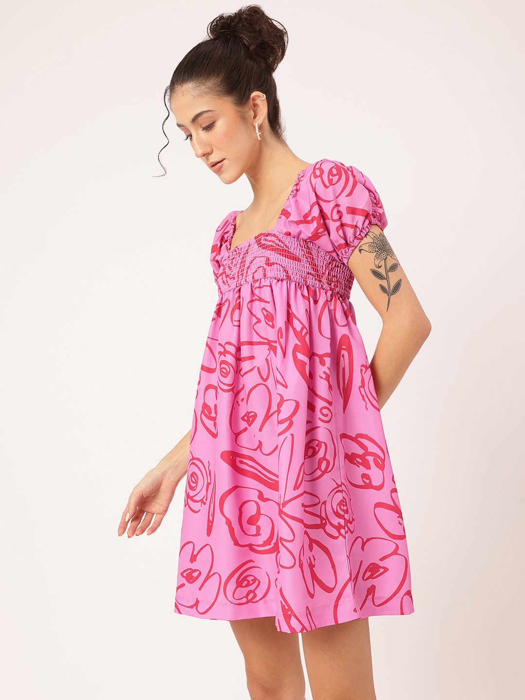 DressBerry Effortless Allure Printed Smocked Mini A-line Dress