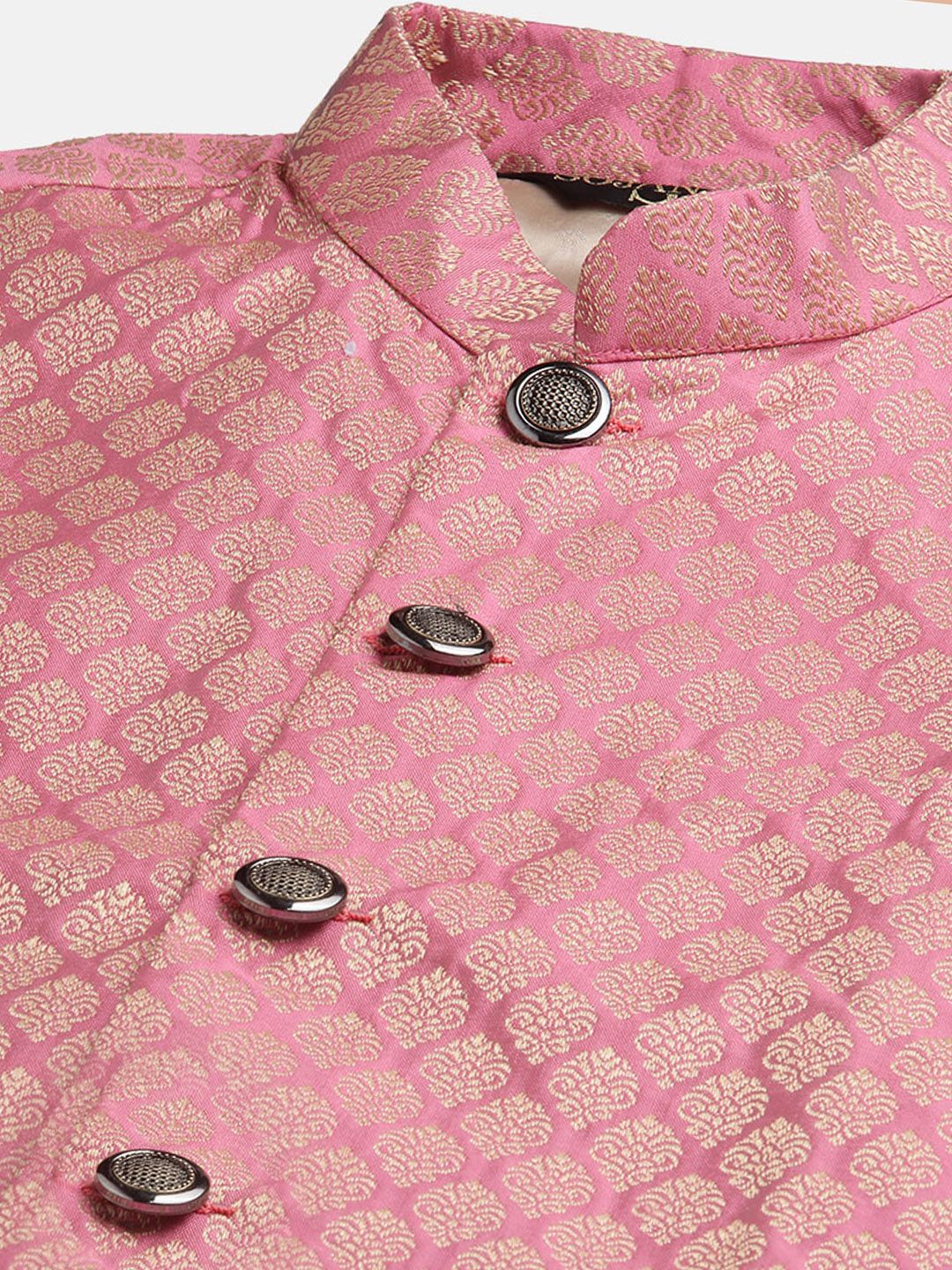 SOJANYA Men Green & Pink Ethnic Motifs Kurta with Churidar & Nehru Jacket