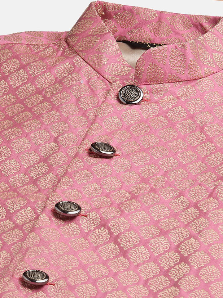 SOJANYA Men Green & Pink Ethnic Motifs Kurta with Churidar & Nehru Jacket