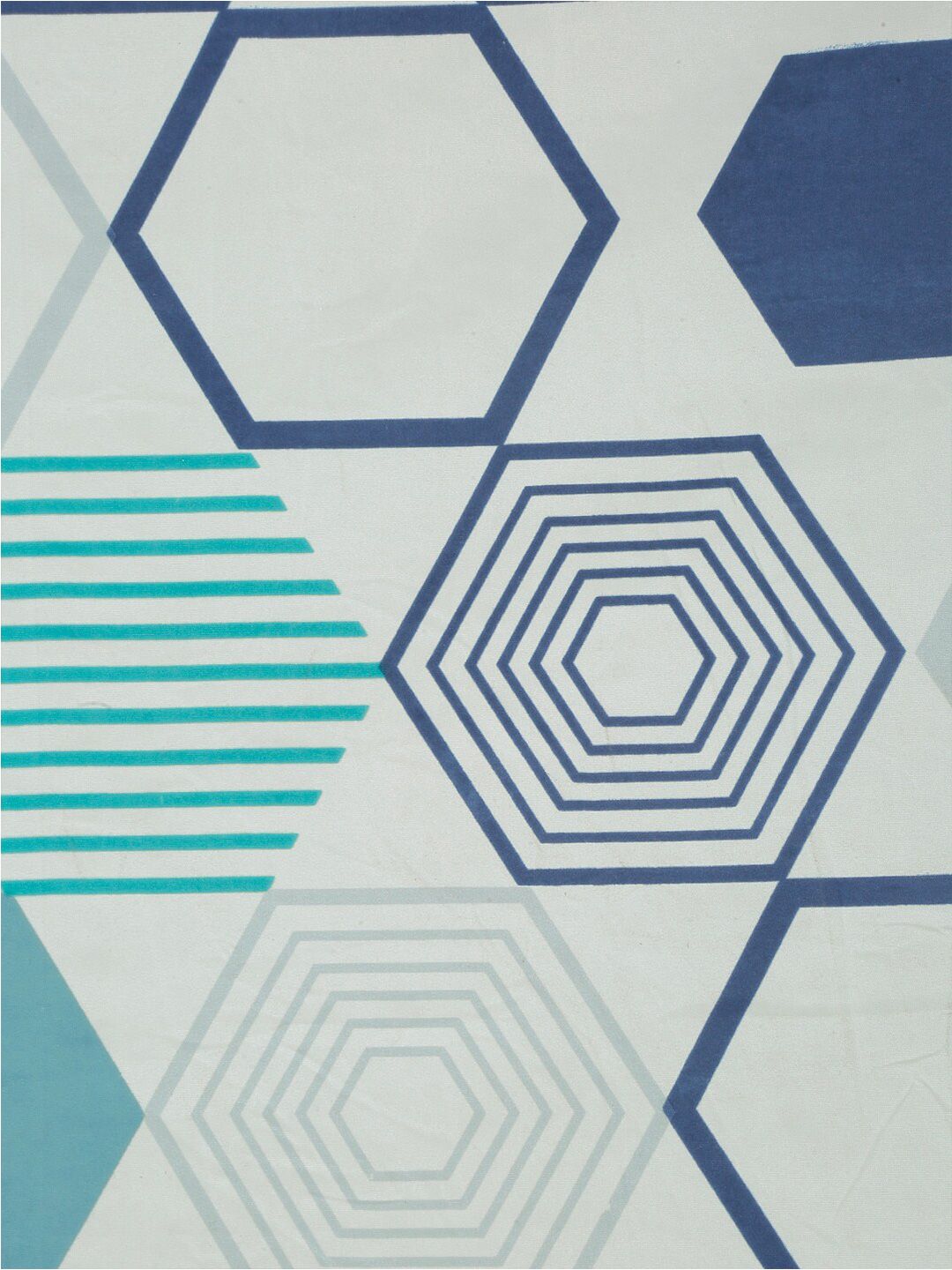 KLOTTHE Grey & Blue Geometric Fitted 300 TC King Bedsheet with 2 Pillow Covers