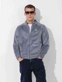 The Indian Garage Co Men's Regular Fit Self Design Corduroy Zip Up High Neck Sweatshirt