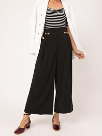 DressBerry Women Button-Detail High-Rise Pleated Flared Trousers