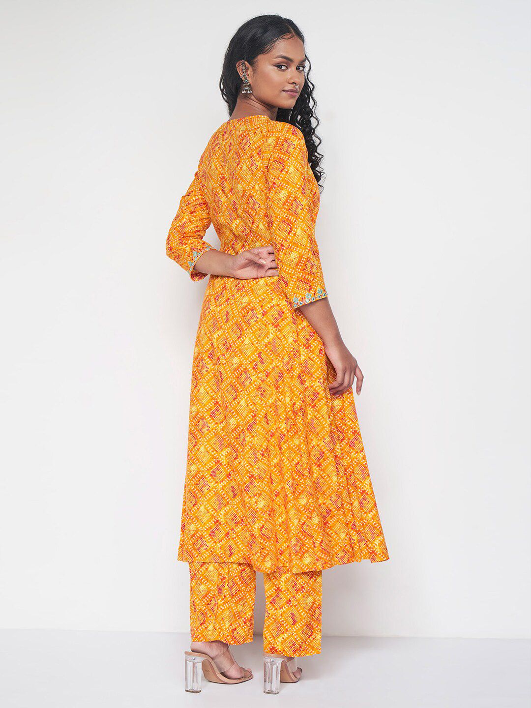 Global Desi Bandhani Printed Thread Work Kurta with Trousers