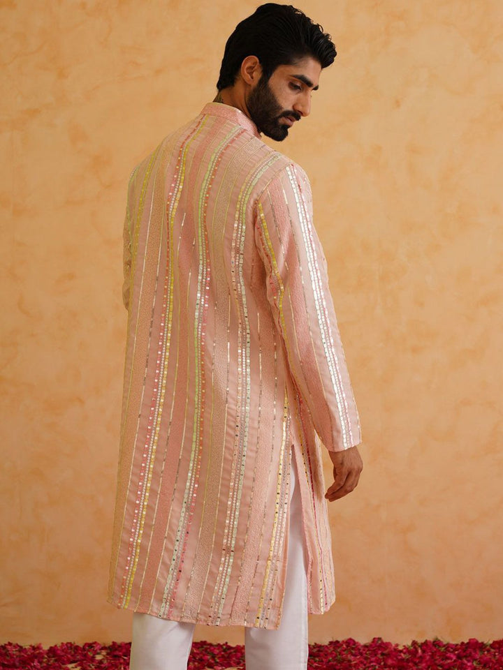 SOJANYA LUXE Mandarin Collar Embroidered Regular Kurta with Pyjamas
