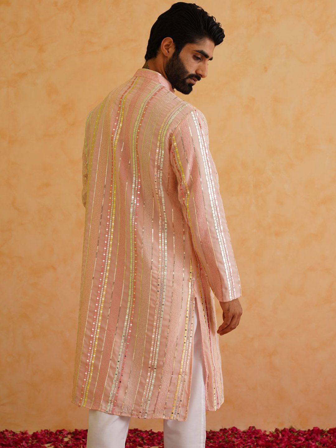 SOJANYA LUXE Mandarin Collar Embroidered Regular Kurta with Pyjamas