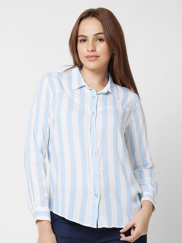 SPYKAR Women Blue Striped Shirt