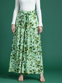 DressBerry Women Floral Print Flared Palazzos with Belt