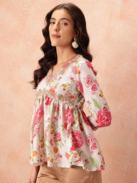 all about you Floral Print V-Neck Sequined Empire Kurti