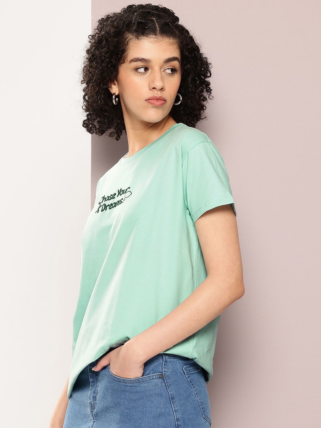 DILLINGER Women Typography Printed Embossed Oversized T-shirt