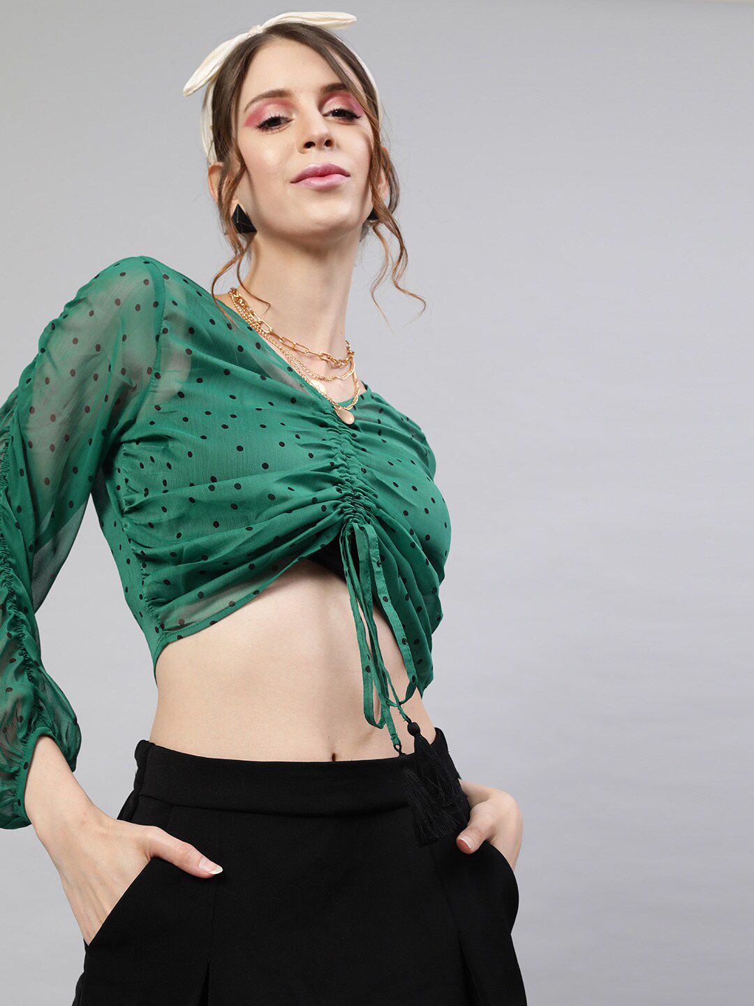 STREET 9 Green Chiffon Printed Top