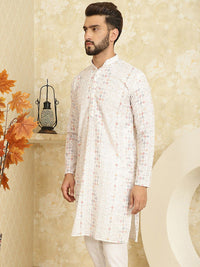 SOJANYA Kurta Katun Tulen Bersulam Geometrik Kolar Mandarin Lurus