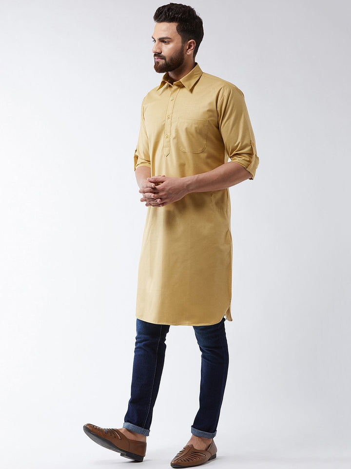 SOJANYA Men Gold-Toned Solid Pathani Kurta