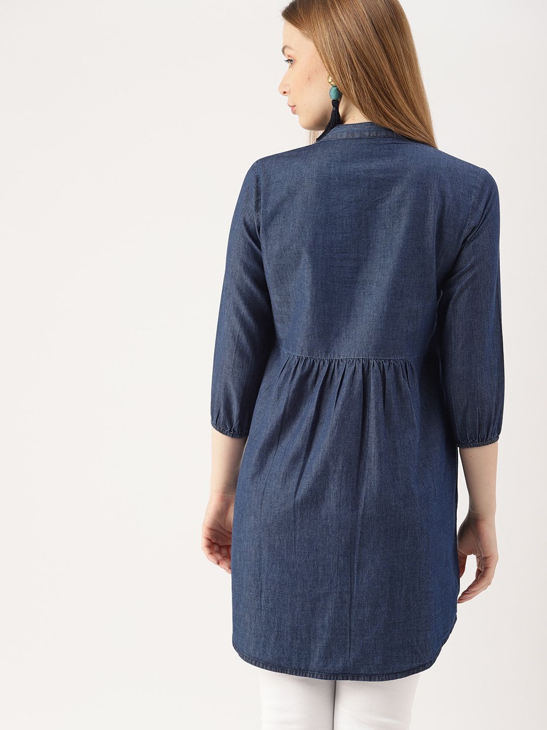 DressBerry Blue Self Design High-Low Chambray Pure Cotton Top