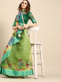 Saree mall Green & Yellow Floral Print Saree