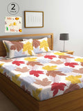 KLOTTHE Set of 2 Cream & Orange Floral 300 TC King Bedsheet with 4 Pillow Covers