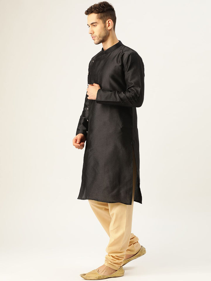 SOJANYA Men Black Woven Design Straight Kurta