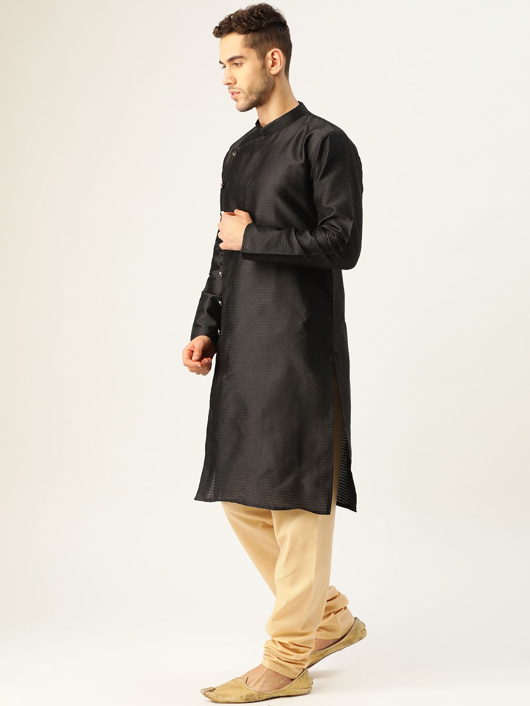 SOJANYA Men Black Woven Design Straight Kurta
