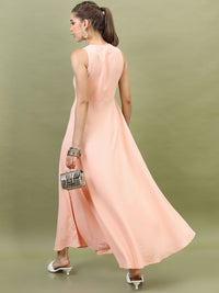 Vishudh Women Printed Peach Maxi Dress