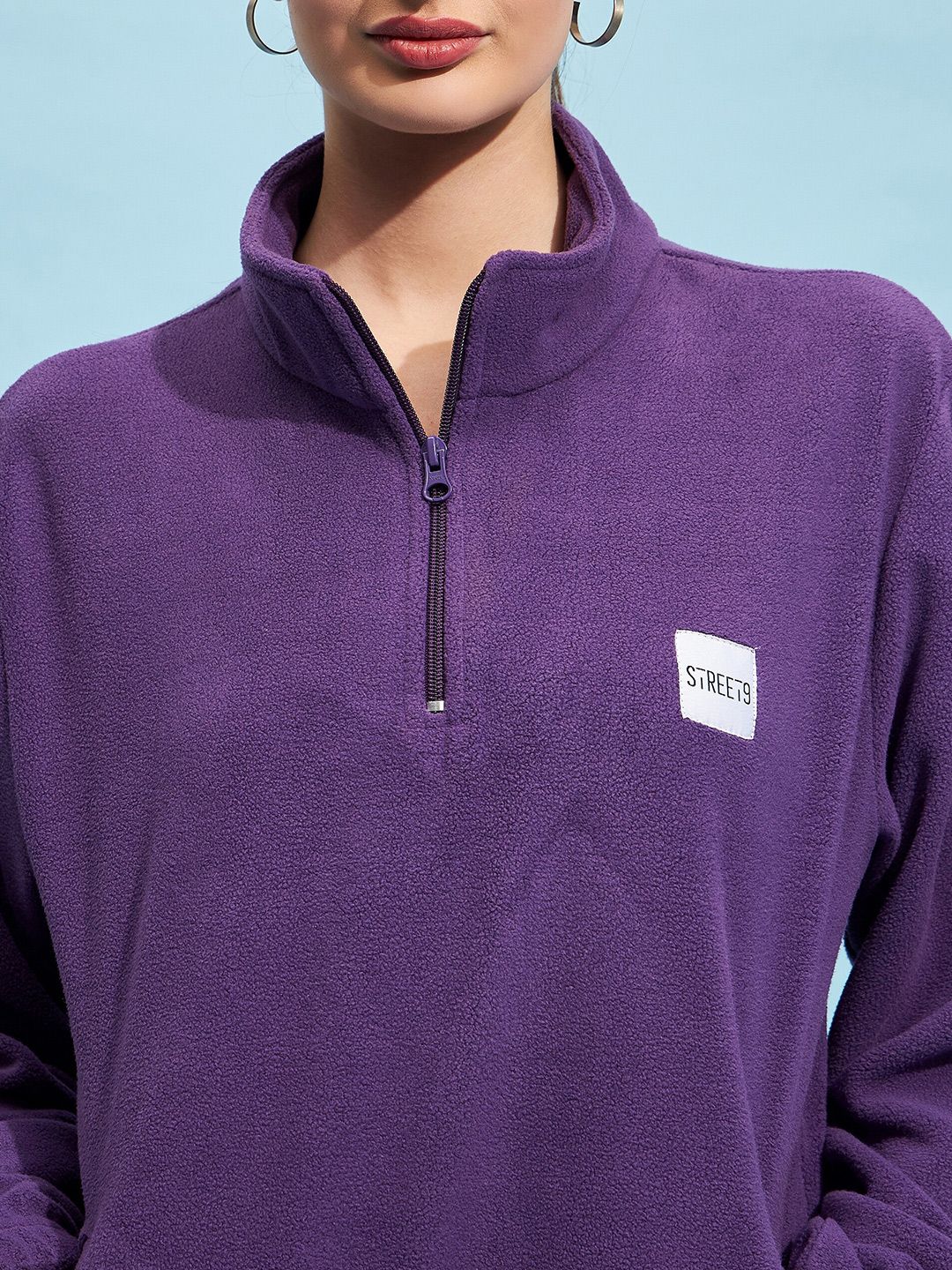 STREET 9 Purple Mock Collar Oversized Sweatshirt