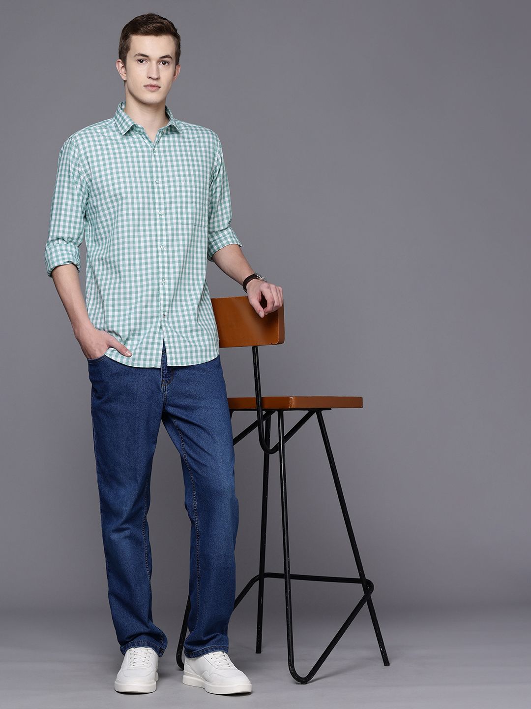 Raymond Pure Cotton Slim Fit Checked Casual Shirt