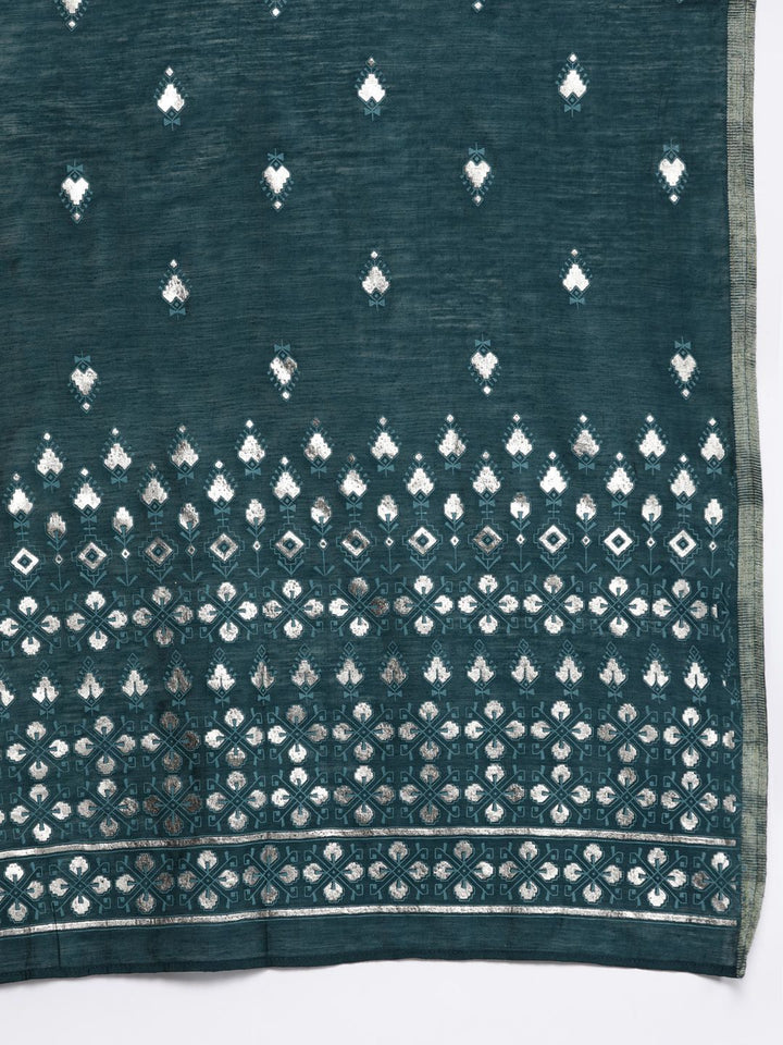 Libas Women Blue Chanderi Silk Gotta Patti Kurta with Palazzos & Dupatta