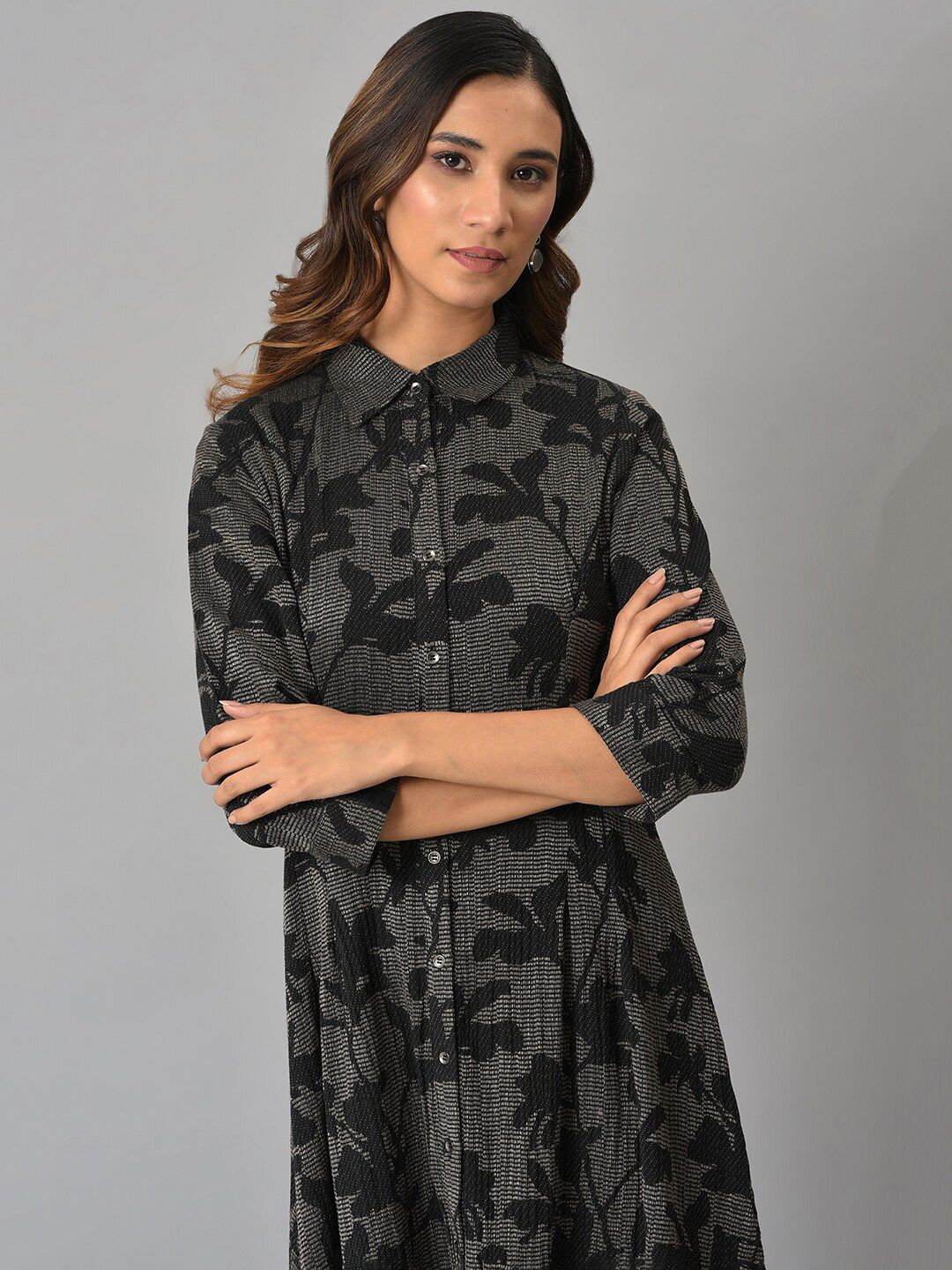 W Floral Printed Midi Cotton Dress
